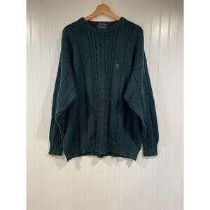 Vintage GANT Sweater Men XL Green Pullover Hand Framed Cable Knit Cotton 90s